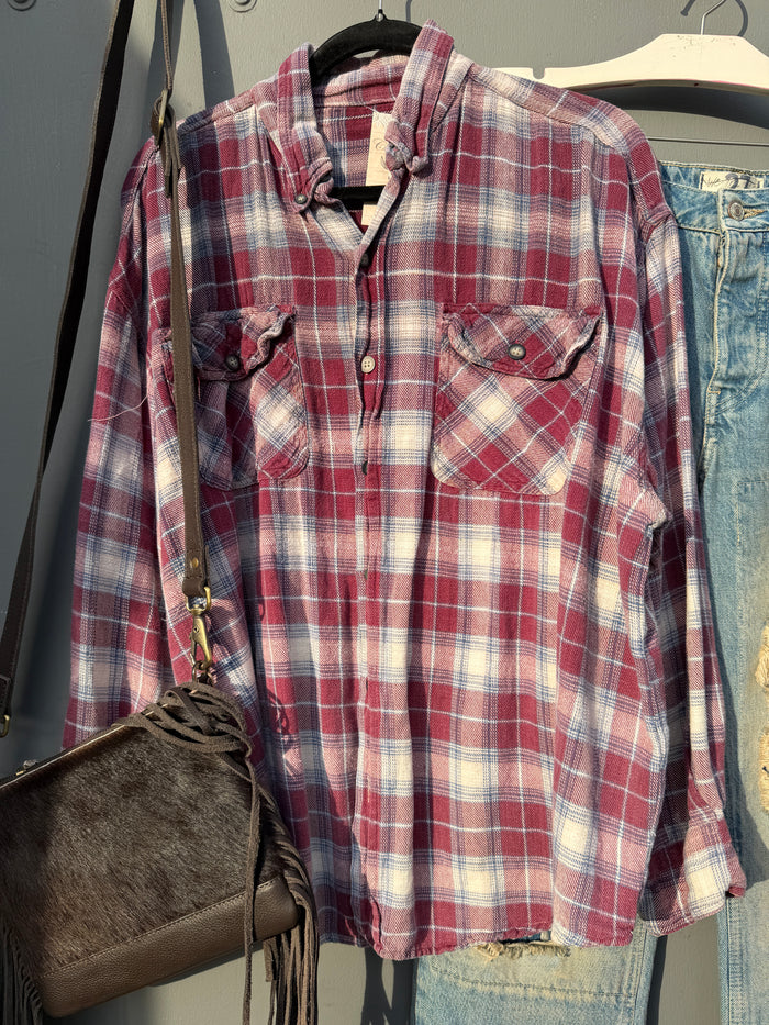 Gypsy Style Artisan Flannel Shirt - Burgundy