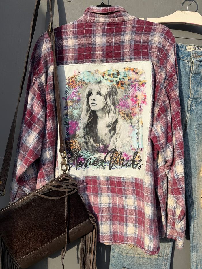 Gypsy Style Artisan Flannel Shirt - Burgundy