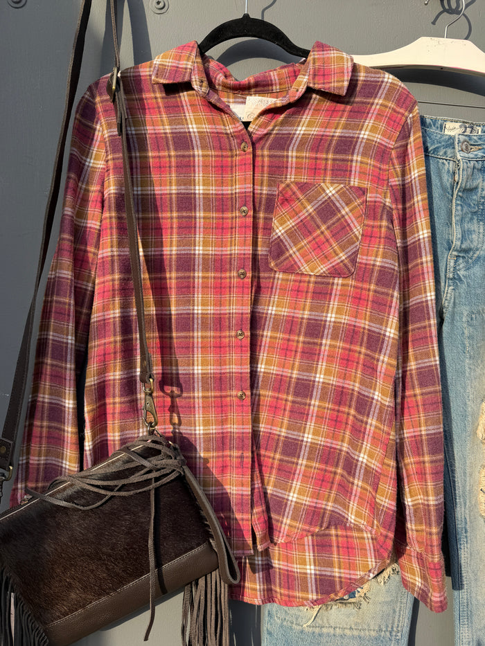 Gypsy Style Artisan Flannel Shirt - Plum