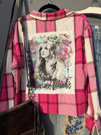 Gypsy Style Artisan Crop Flannel Shirt - Hot Pink