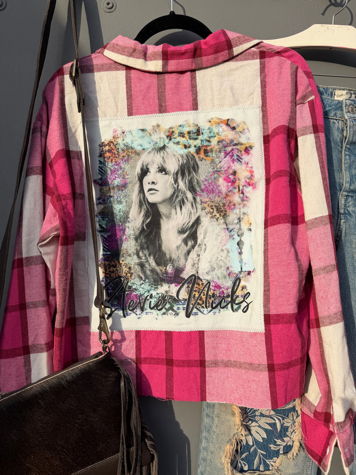 Gypsy Style Artisan Crop Flannel Shirt - Hot Pink