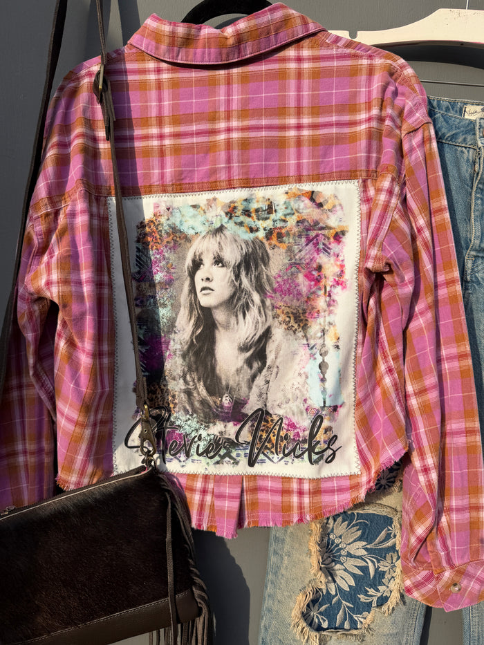 Gypsy Style Artisan High Low Plaid Shirt - Pink