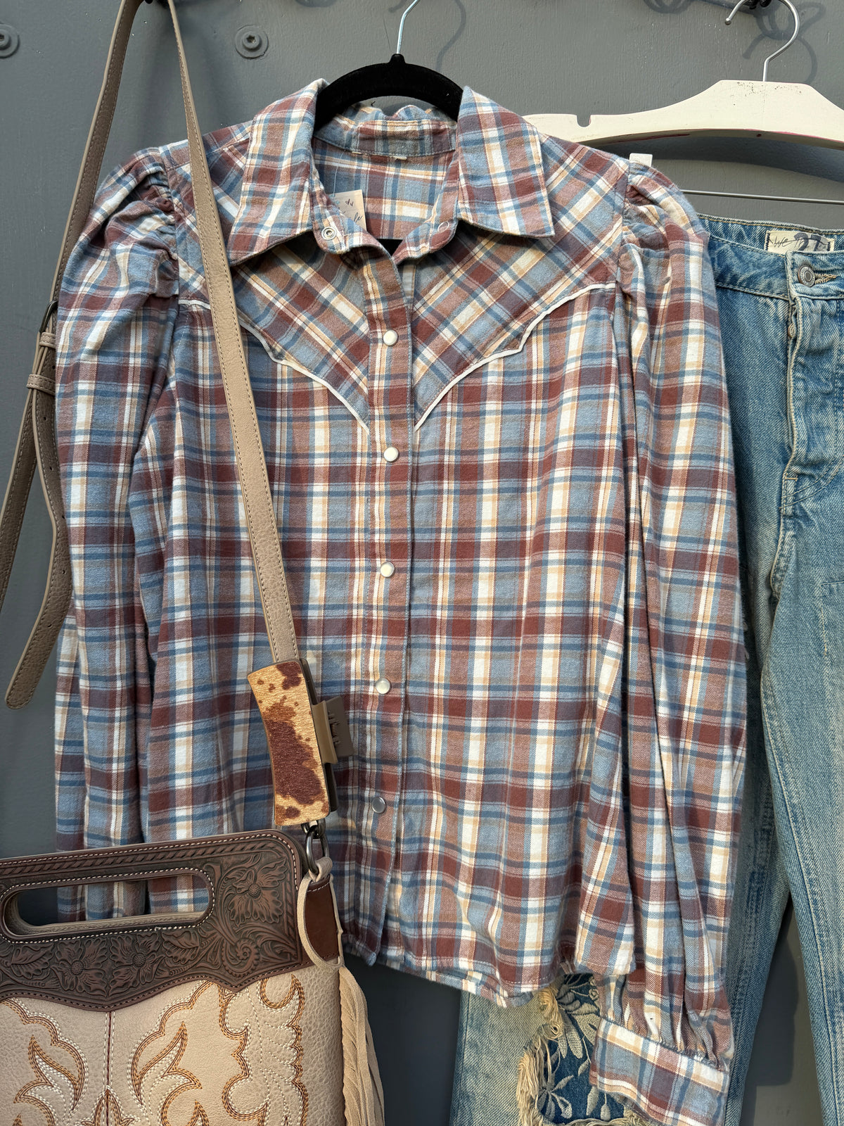 Wrangler Gathered Sleeve Preston Snap Western Flannel