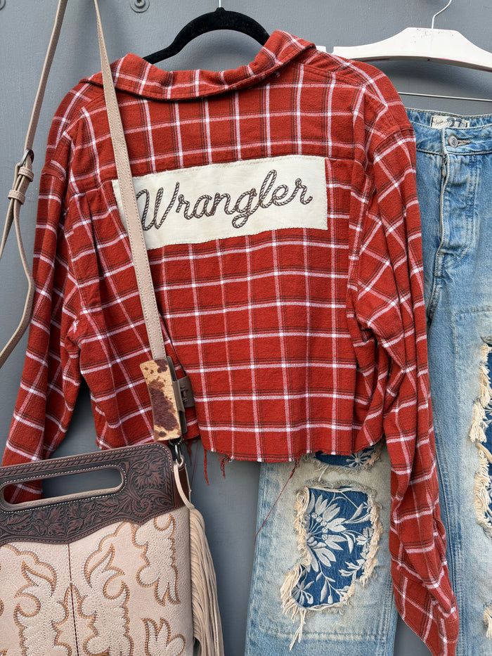 Wrangler Crop Rust Western Flannel