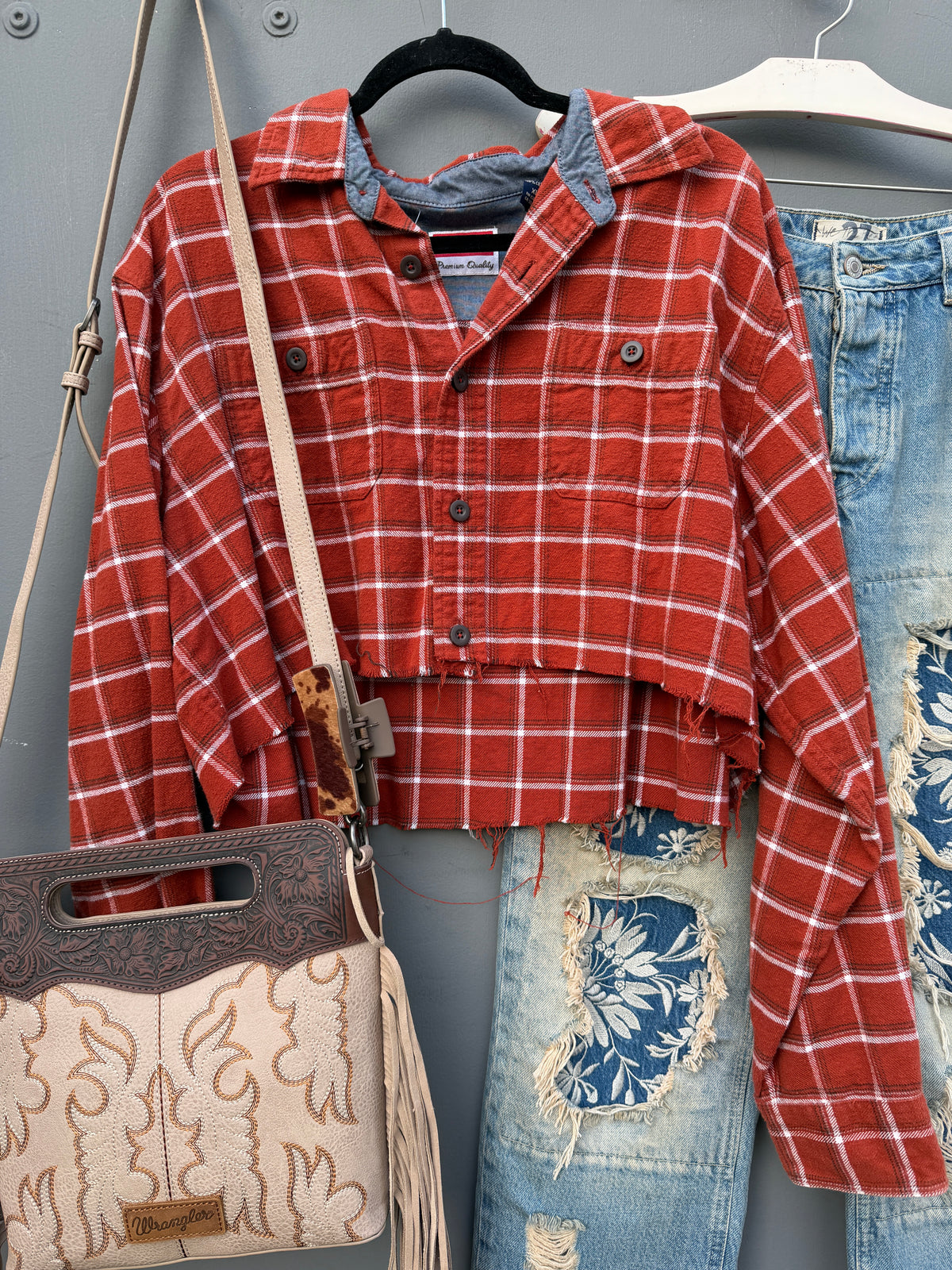 Wrangler Crop Rust Western Flannel
