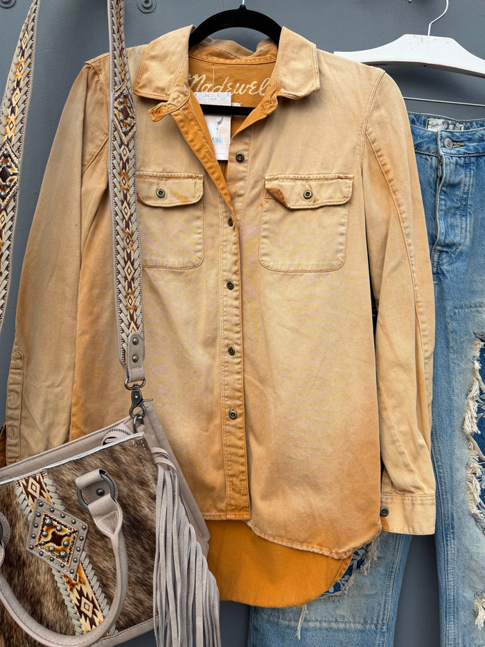 Wild Horses Mustard Distressed Button Up