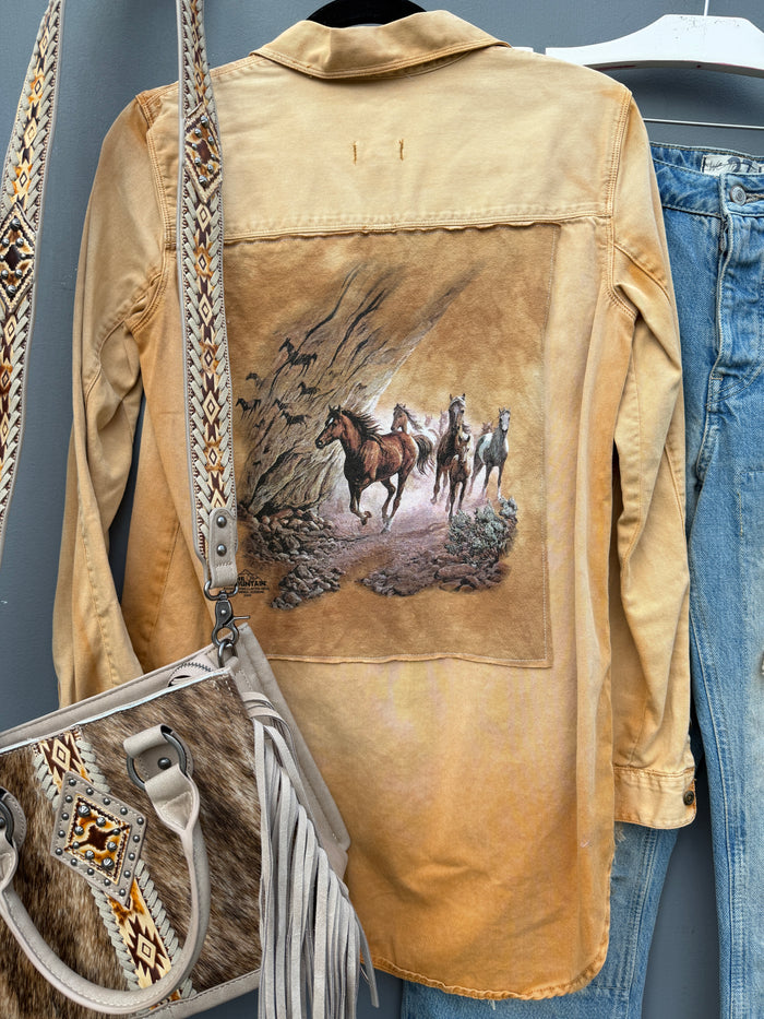 Wild Horses Mustard Distressed Button Up