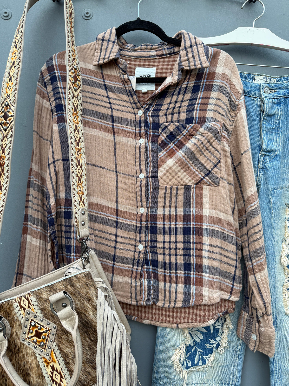 Country Concert Cow Skull Western Gauze Plaid