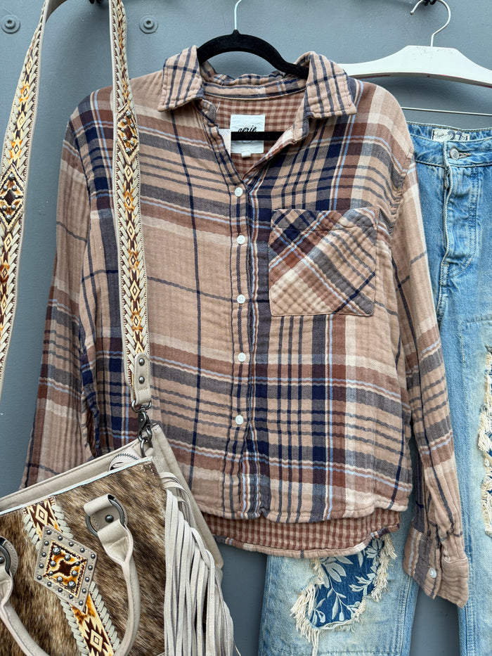 Country Concert Cow Skull Western Gauze Plaid