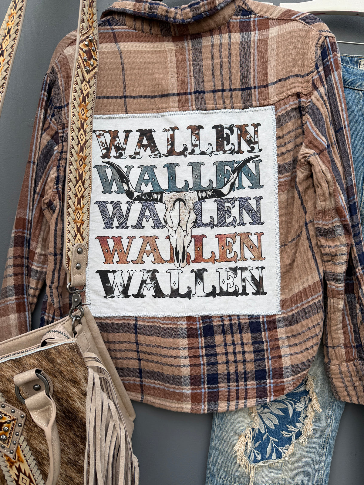 Country Concert Cow Skull Western Gauze Plaid