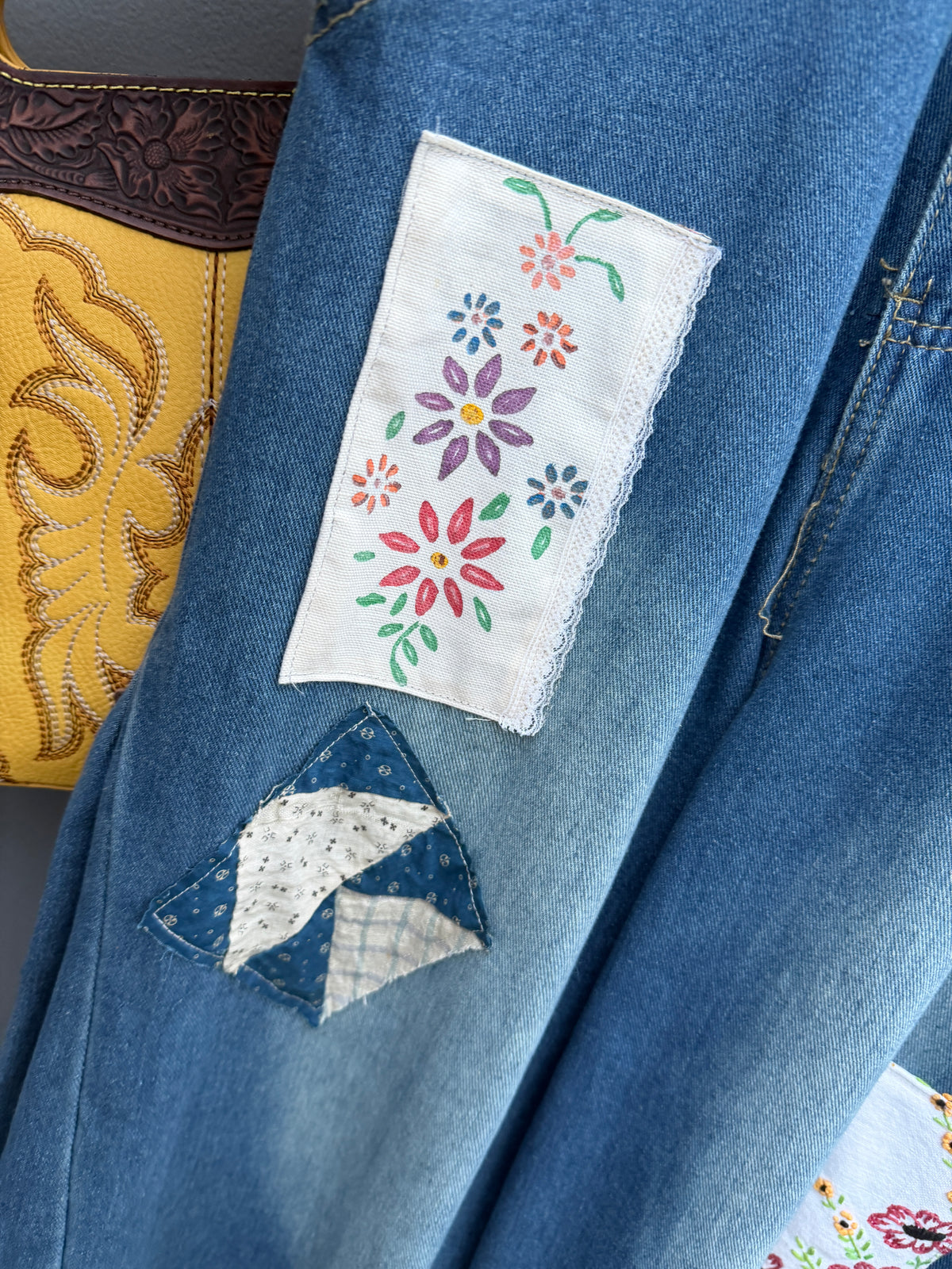 Bohemian Patchwork Denim Jumpsuit