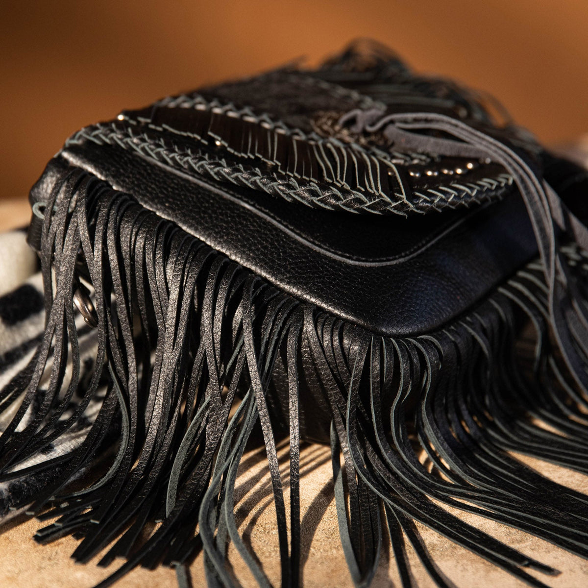 Montana West Genuine Leather Hair-On Cowhide Fringe Bohemian Crossbody - Black