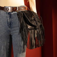 Montana West Genuine Leather Hair-On Cowhide Fringe Bohemian Crossbody - Black