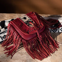 Montana West Genuine Leather Hair-On Cowhide Fringe Bohemian Crossbody - Burgundy