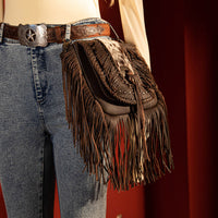Montana West Genuine Leather Hair-On Cowhide Fringe Bohemian Crossbody - Dark Brown