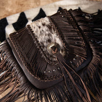 Montana West Genuine Leather Hair-On Cowhide Fringe Bohemian Crossbody - Dark Brown