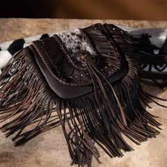 Montana West Genuine Leather Hair-On Cowhide Fringe Bohemian Crossbody - Dark Brown