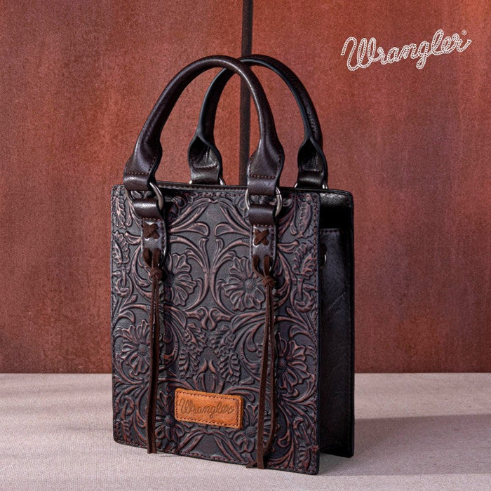 Wrangler Embossed Top Handle Crossbody Bag - Brown