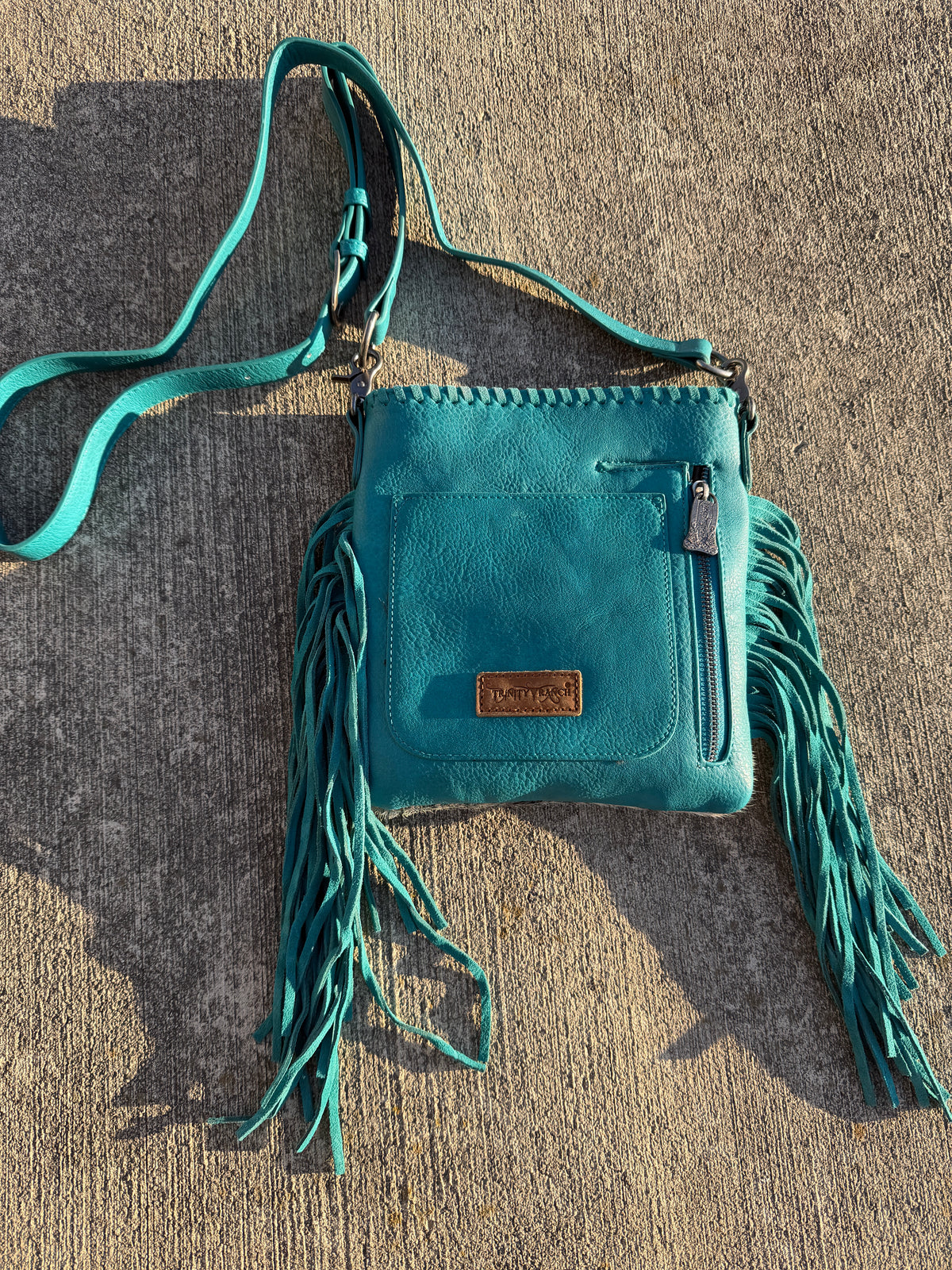 Trinity Ranch Hair-On Cowhide Fringe Concealed Carry Crossbody Bag - Teal
