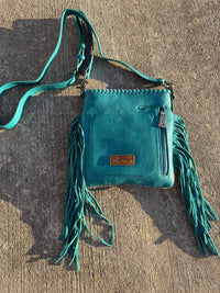 Trinity Ranch Hair-On Cowhide Fringe Concealed Carry Crossbody Bag - Teal
