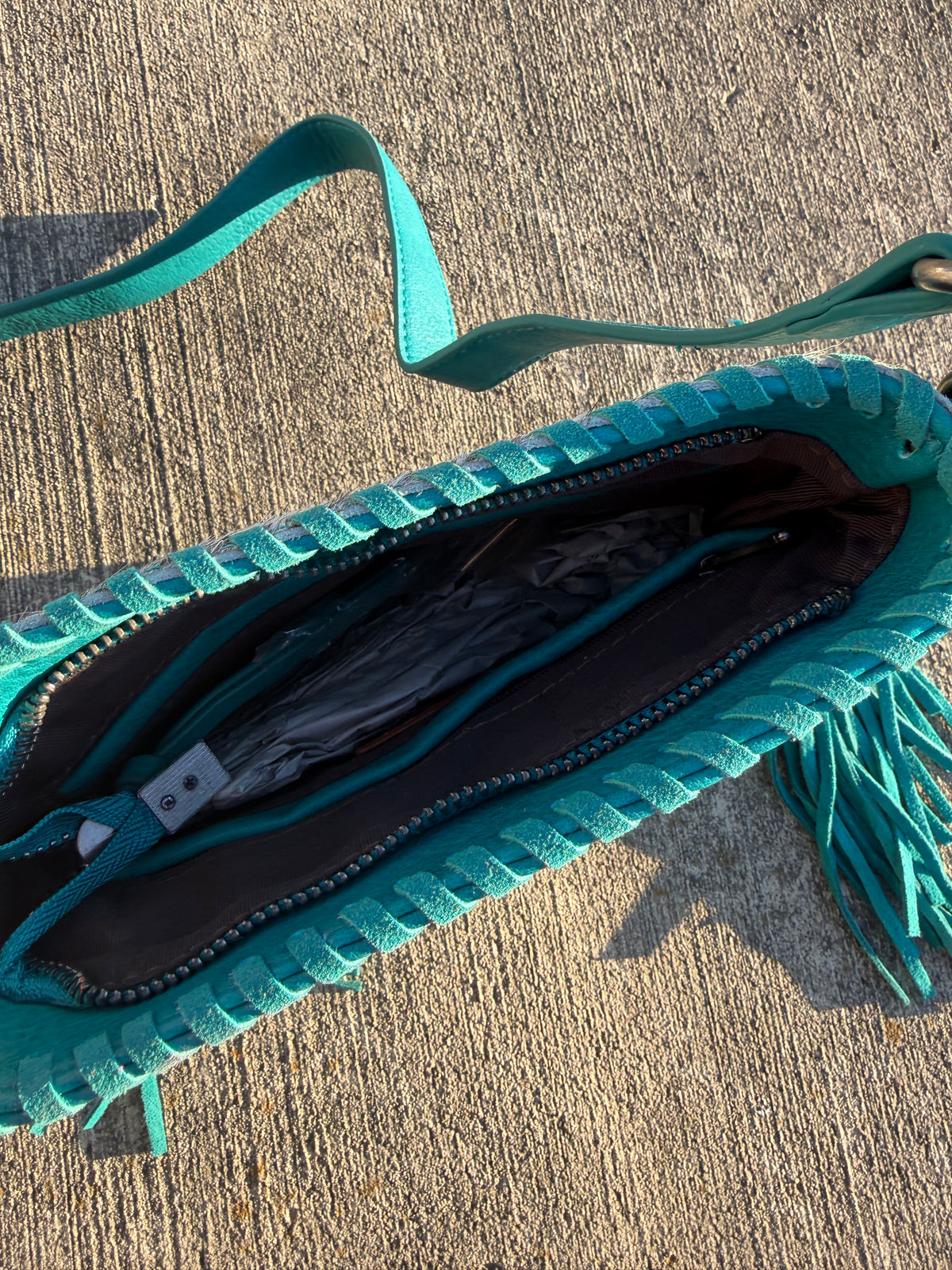Trinity Ranch Hair-On Cowhide Fringe Concealed Carry Crossbody Bag - Teal