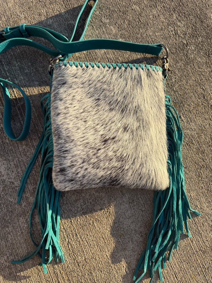 Trinity Ranch Hair-On Cowhide Fringe Concealed Carry Crossbody Bag - Teal