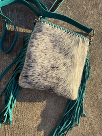 Trinity Ranch Hair-On Cowhide Fringe Concealed Carry Crossbody Bag - Teal