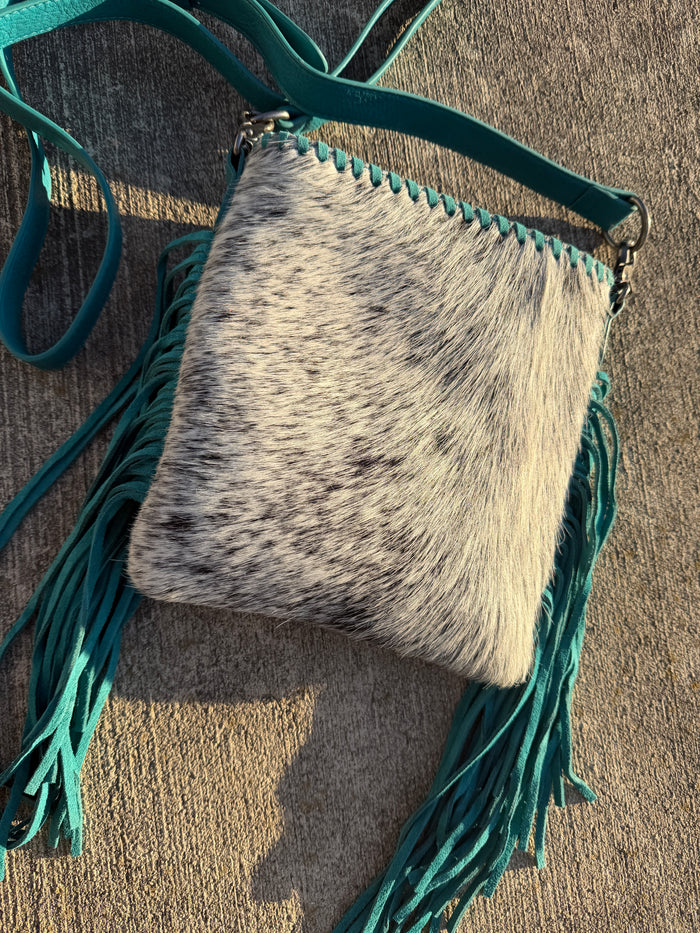 Trinity Ranch Hair-On Cowhide Fringe Concealed Carry Crossbody Bag - Teal