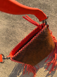 Trinity Ranch Hair-On Cowhide Fringe Concealed Carry Crossbody Bag - Orange