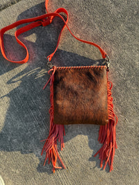Trinity Ranch Hair-On Cowhide Fringe Concealed Carry Crossbody Bag - Orange