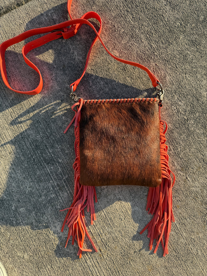 Trinity Ranch Hair-On Cowhide Fringe Concealed Carry Crossbody Bag - Orange