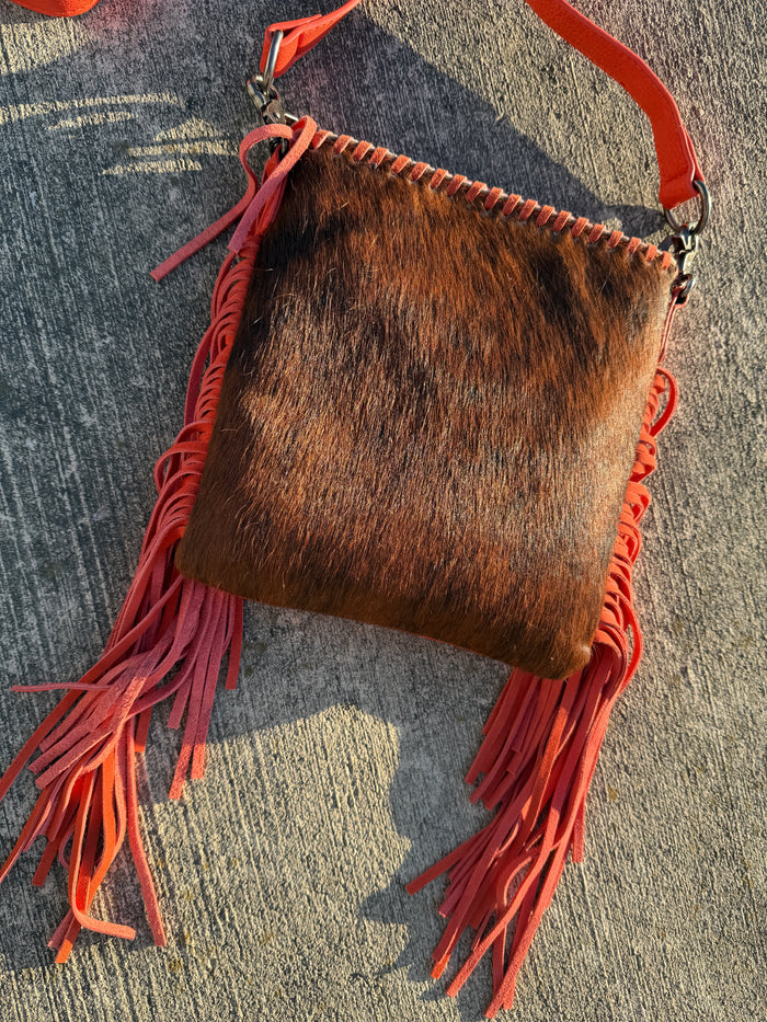 Trinity Ranch Hair-On Cowhide Fringe Concealed Carry Crossbody Bag - Orange