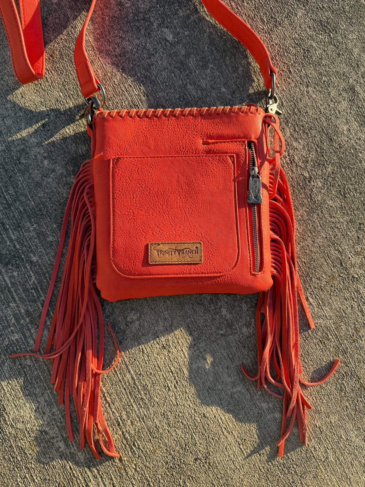 Trinity Ranch Hair-On Cowhide Fringe Concealed Carry Crossbody Bag - Orange