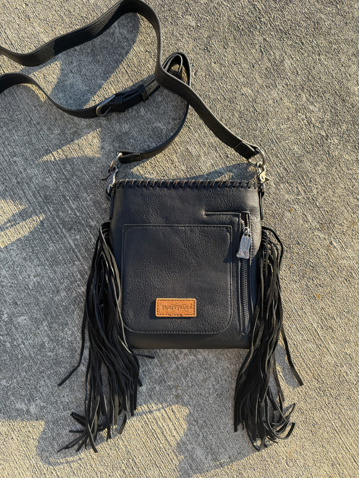 Trinity Ranch Hair-On Cowhide Fringe Concealed Carry Crossbody Bag - Black