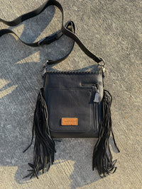Trinity Ranch Hair-On Cowhide Fringe Concealed Carry Crossbody Bag - Black