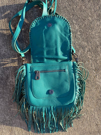 Montana West Genuine Leather Hair-On Cowhide Fringe Bohemian Crossbody - Teal
