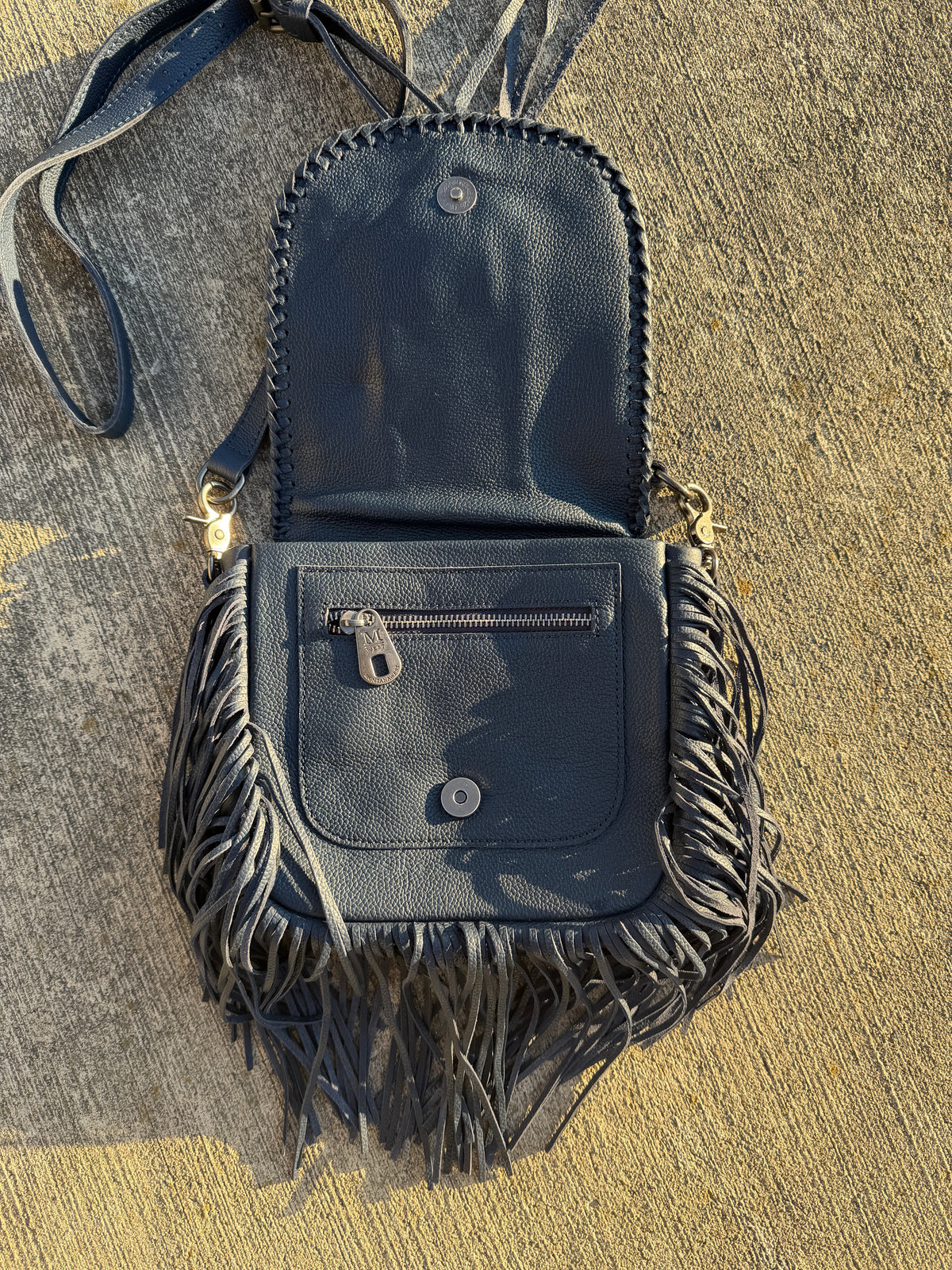 Montana West Genuine Leather Hair-On Cowhide Fringe Bohemian Crossbody - Navy