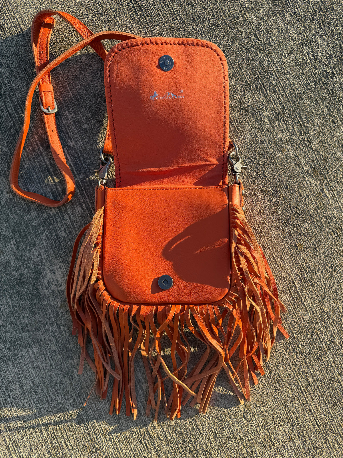 Montana West Genuine Leather Hair-On Collection Fringe Crossbody -Coffee-Orange