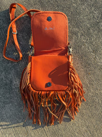 Montana West Genuine Leather Hair-On Collection Fringe Crossbody -Coffee-Orange