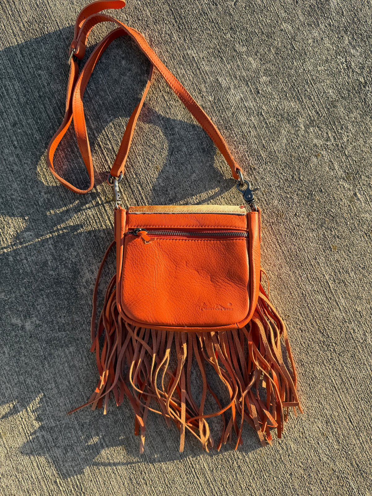 Montana West Genuine Leather Hair-On Collection Fringe Crossbody -Coffee-Orange