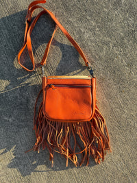 Montana West Genuine Leather Hair-On Collection Fringe Crossbody -Coffee-Orange