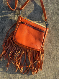 Montana West Genuine Leather Hair-On Collection Fringe Crossbody -Coffee-Orange