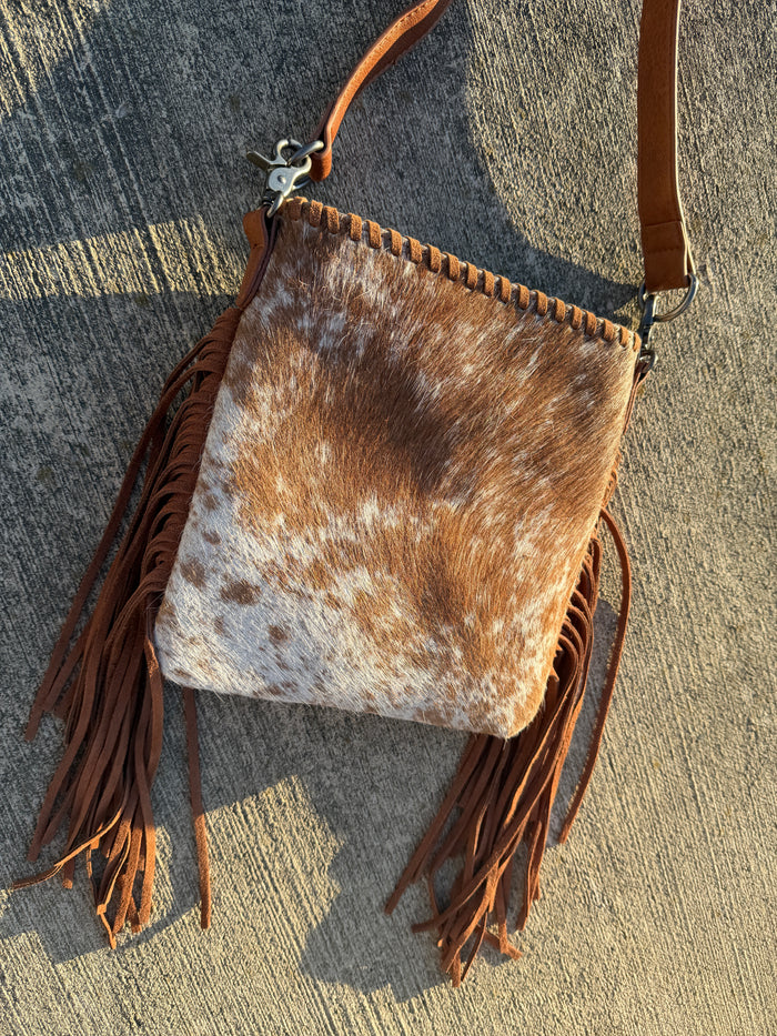 Trinity Ranch Hair-On Cowhide Fringe Concealed Carry Crossbody Bag - Light Brown