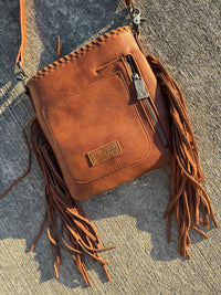 Trinity Ranch Hair-On Cowhide Fringe Concealed Carry Crossbody Bag - Light Brown