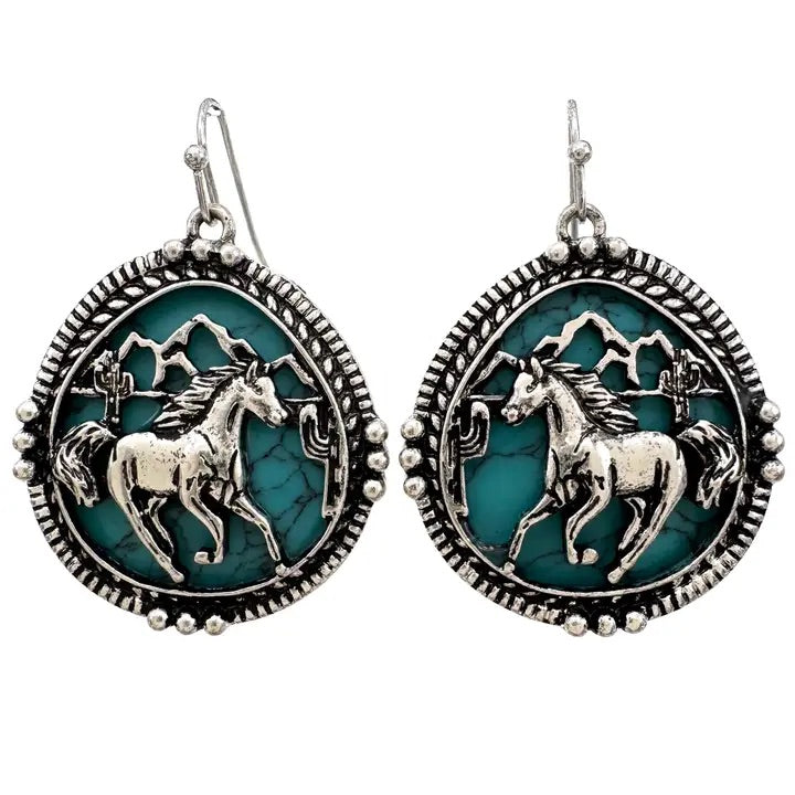 Western Turquoise Horse Earrings