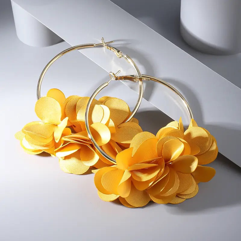 Floral Hoop Earrings  - Gold