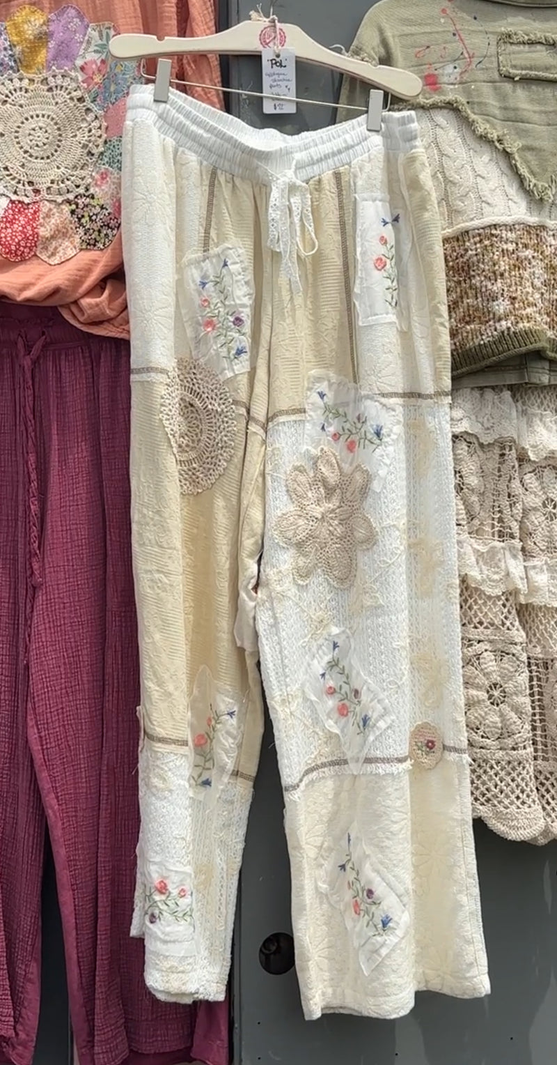 Boho Wide Leg Lace Pant - White