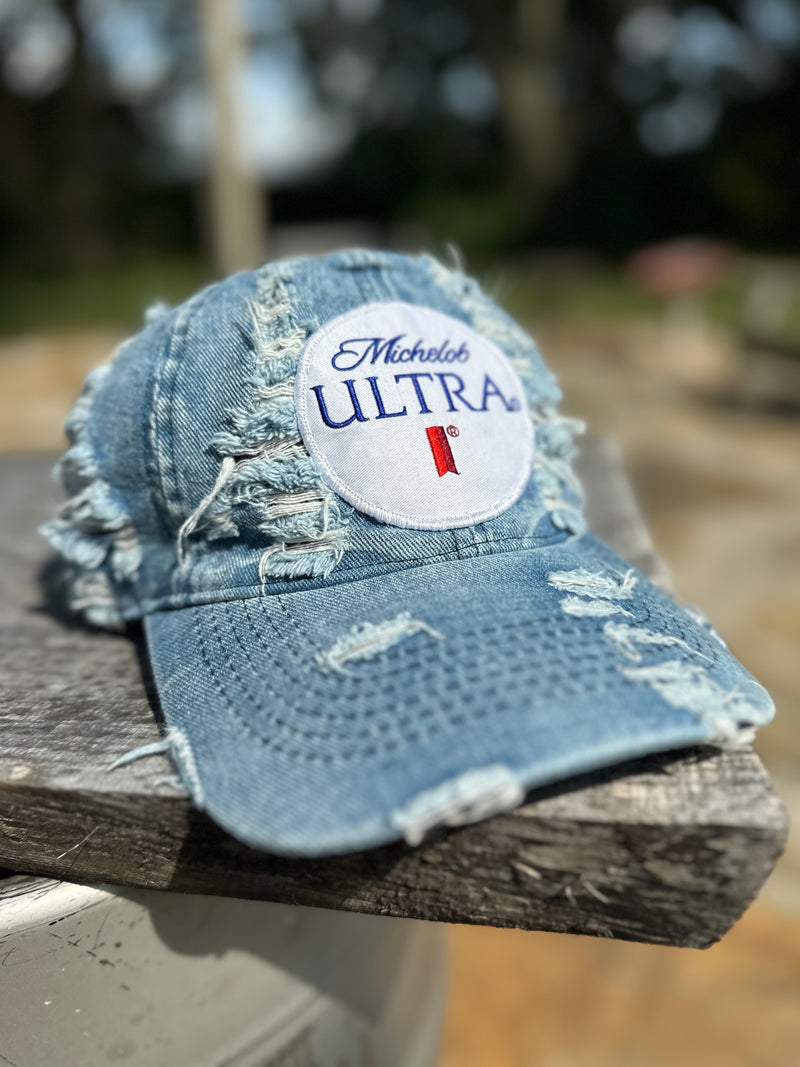 Michelob Ultra Light Distressed Denim Baseball Cap