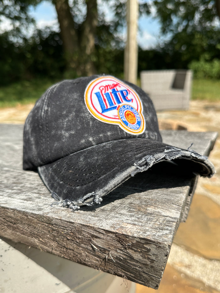 Miller Lite Distressed Denim Acid Washed Baseball Cap