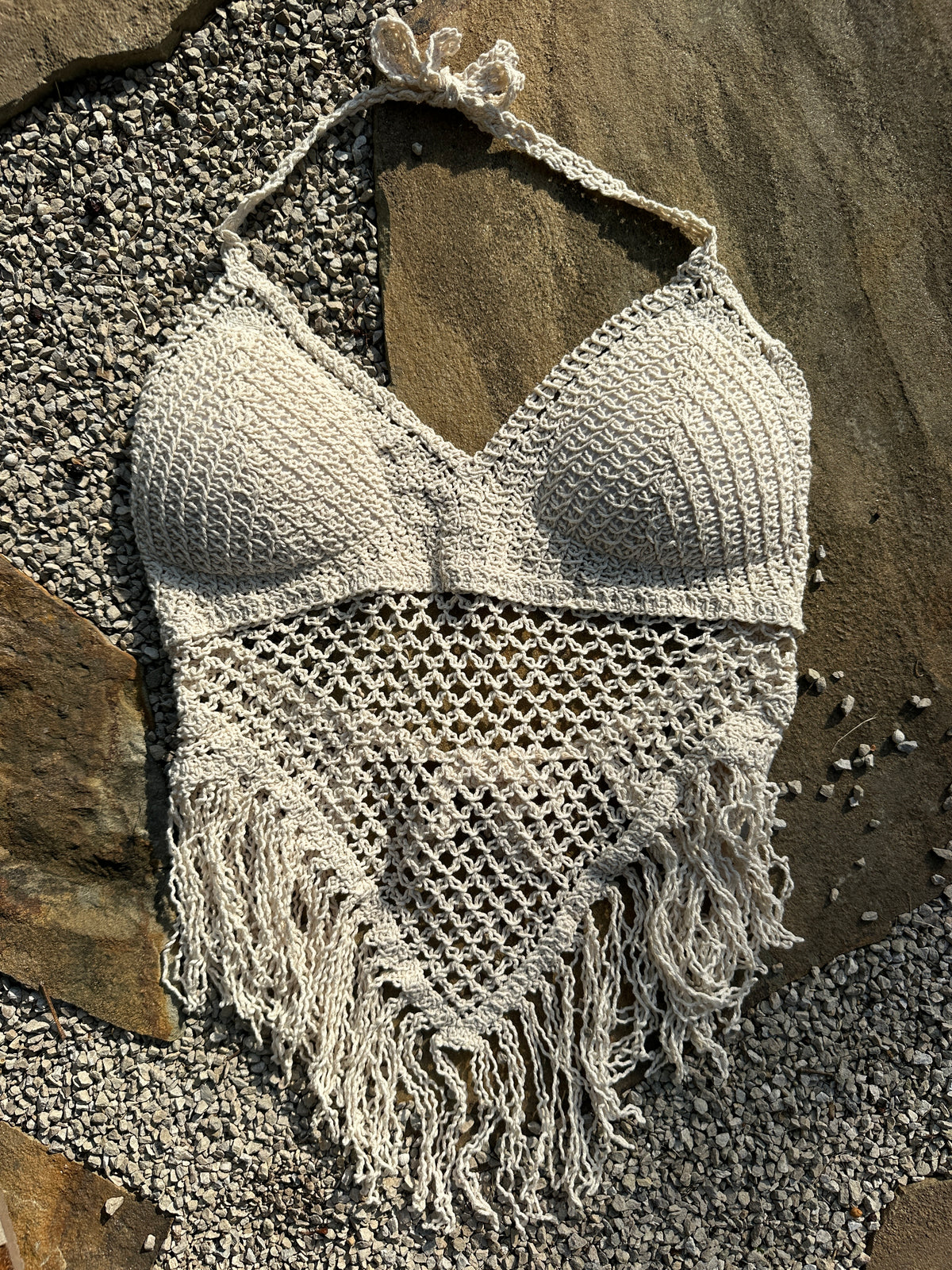 Classic Crochet Triangle Top - Beige